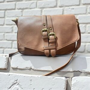 Merona Brown Crossbody messenger Bag with Gold Buckle Accents faux leather purse